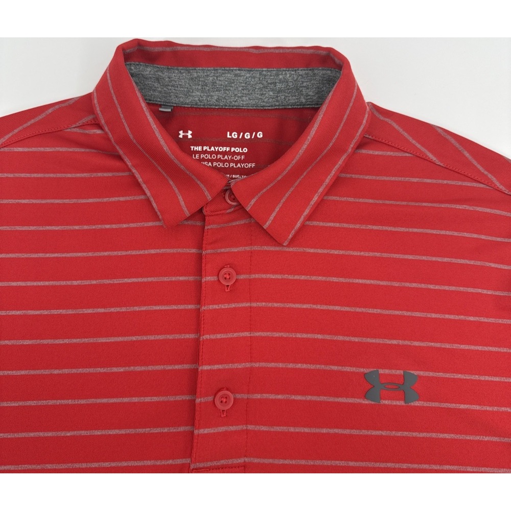 Under Armour Playoff Polo Men L Red Stripe Golf Performance Stretch